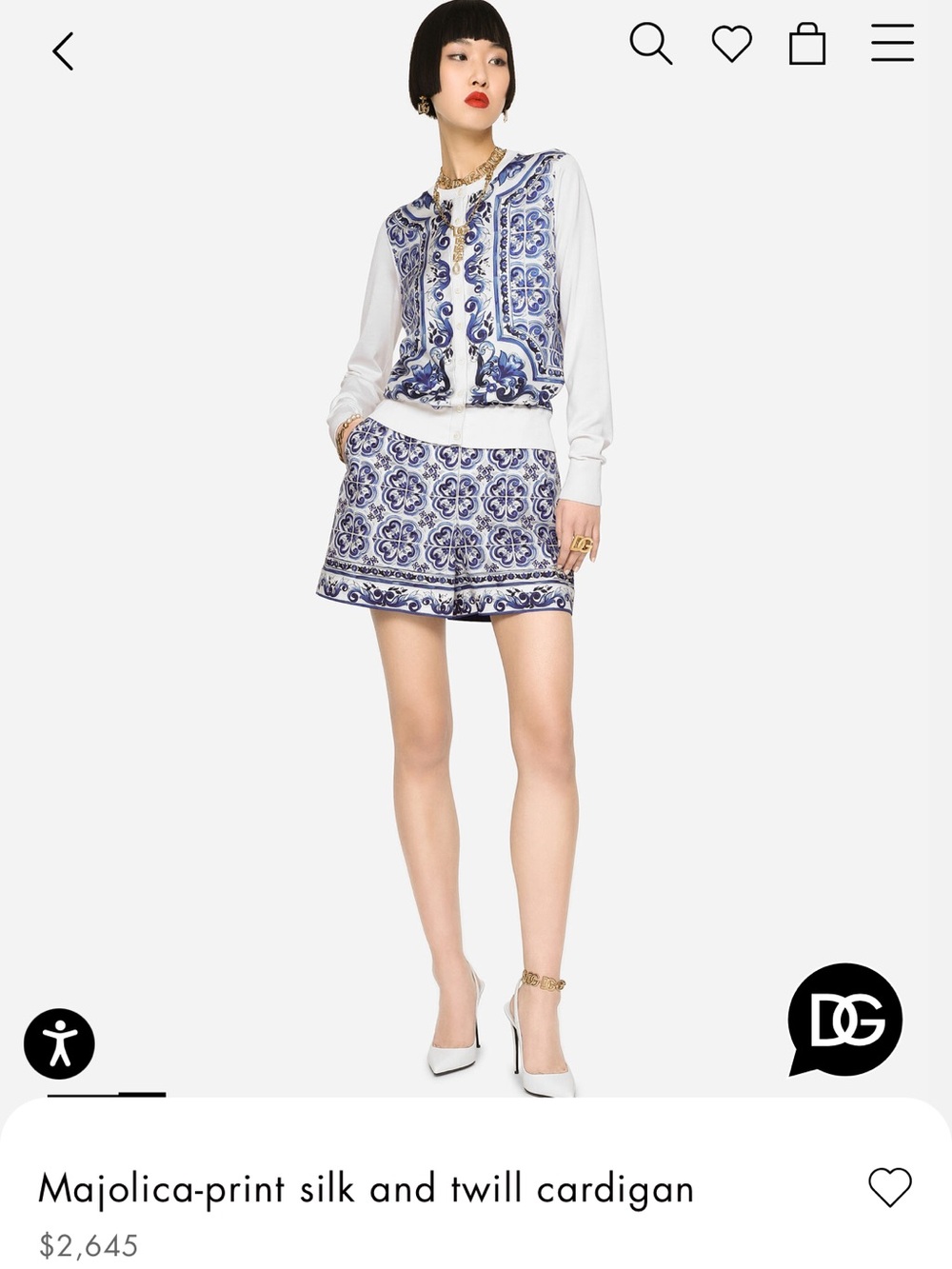 Dolce & Gabbana White Cardigan with Blue Majolica Print